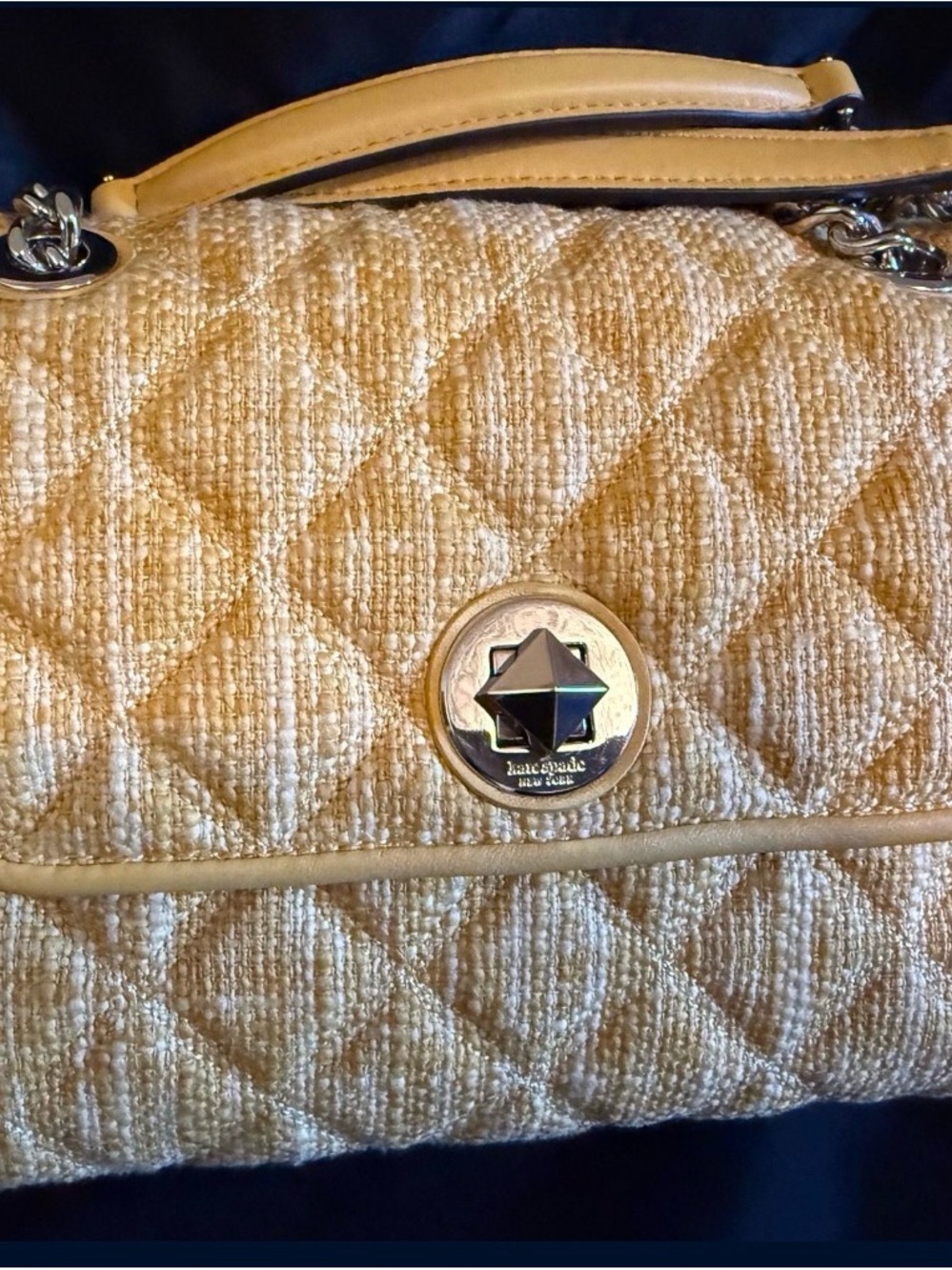 kate spade Quilted Straw-Textured Shoulder Bag in Tan